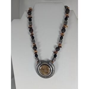 Vintage Chico's necklace 2" pendant necklace 27- 20 .5" GUCEarthy assorted beads